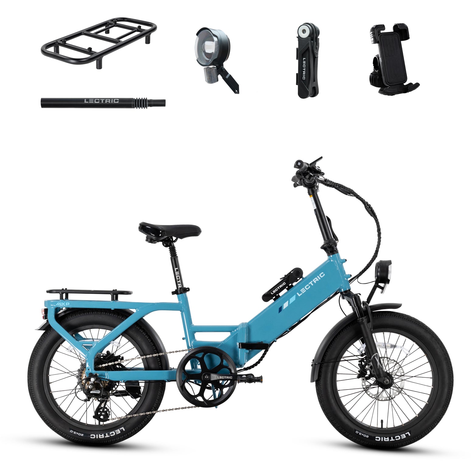 XP4 750 Step-Thru Raindrop Blue + FREE LevelUp Rack, Suspension Seat Post, Elite Headlight, Bike Lock, MYSTERY ITEM: Phone Mount, MYSTERY ITEM: Fast Charger ($514 Value)