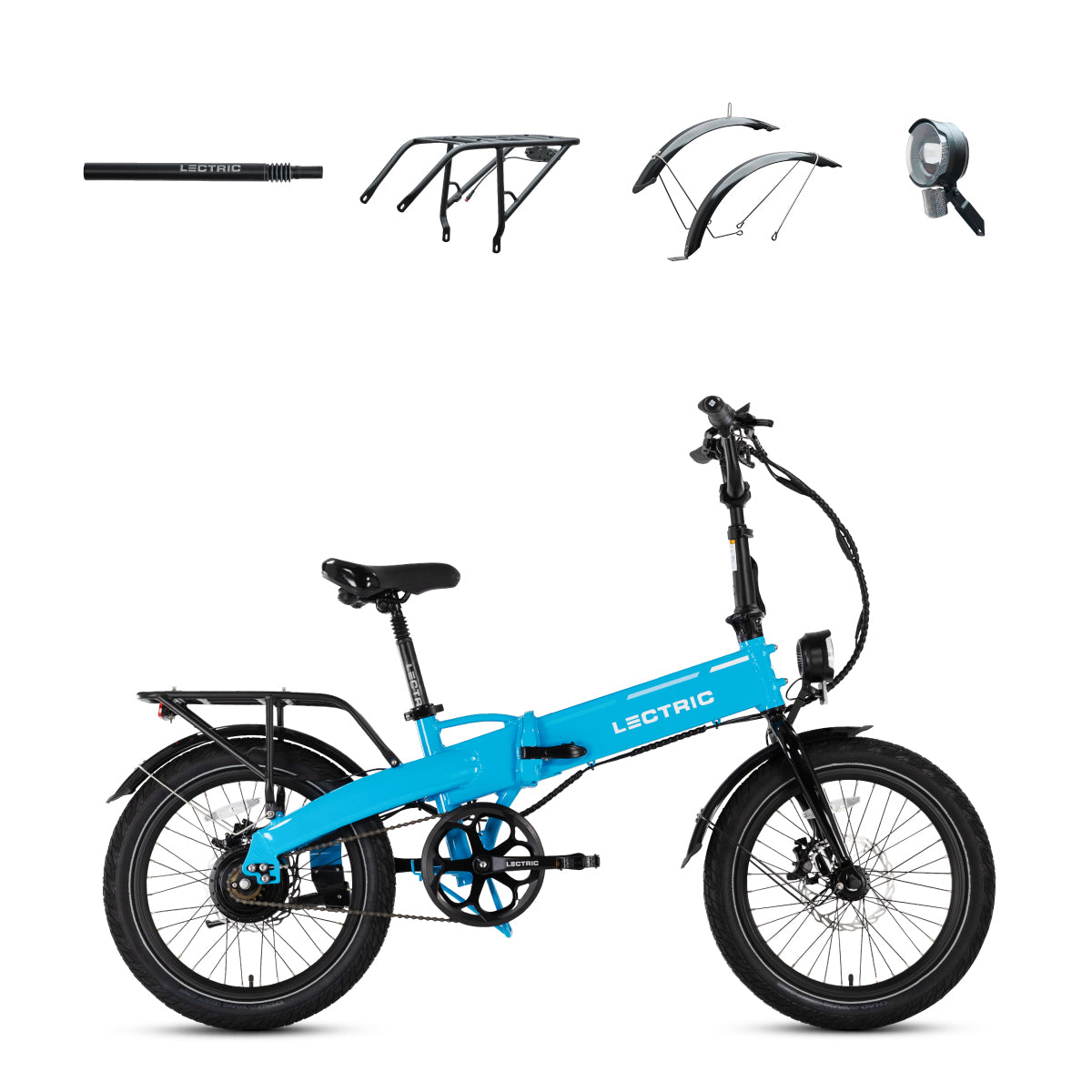 XP Lite2 Lectric Blue Long-Range + FREE Rear Rack, Fenders, Elite Headlight, Suspension Seat Post ($316 Value)