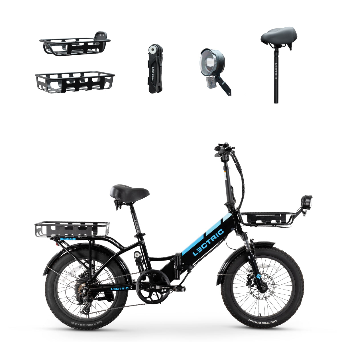 XP Step-Thru 3.0 Black Long-Range + FREE Cargo Baskets, Comfort Seat, Suspension Seat Post, Elite Headlight, Bike Lock ($454 Value)