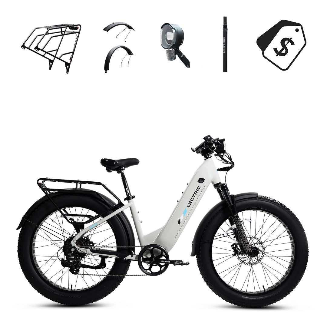 XPeak2 Step-Thru + FREE Rear Rack, Fenders, Elite Headlight, Suspension Seat Post ($336 Value)