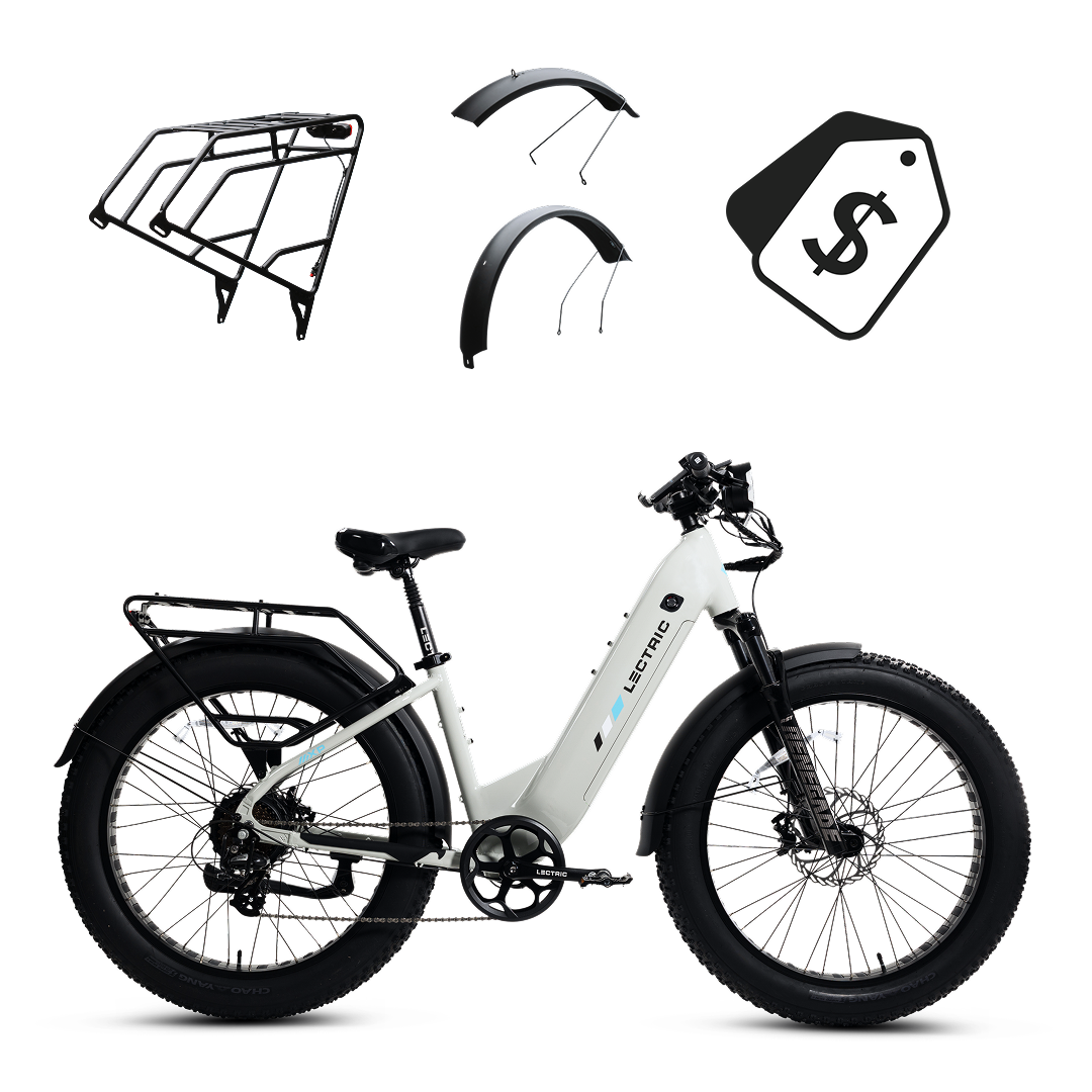 XPeak2 Step-Thru + FREE Rear Rack, Fenders, Elite Headlight, Suspension Seat Post ($336 Value)