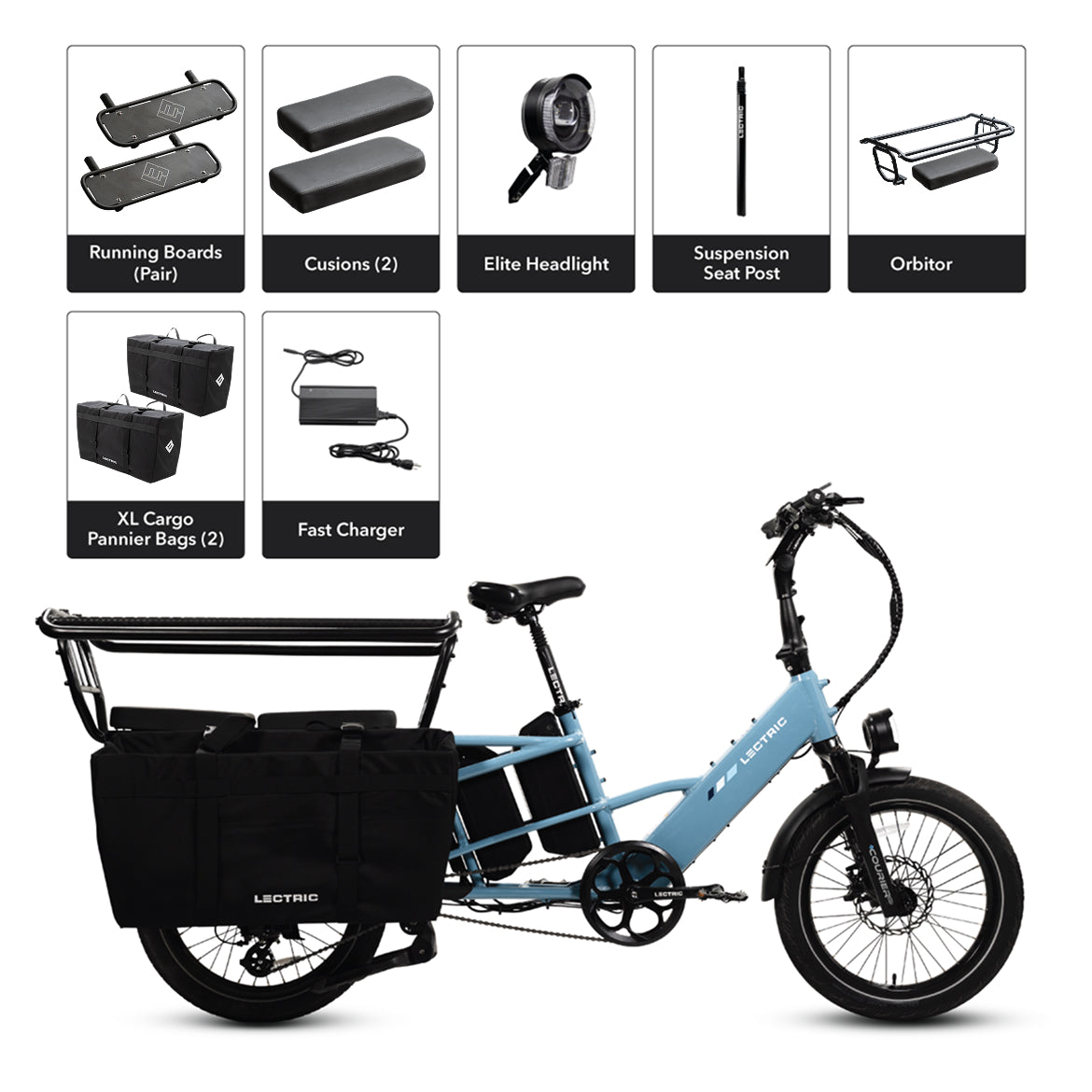 XPedition Raindrop Blue Electric Cargo Bike Long-Range Dual