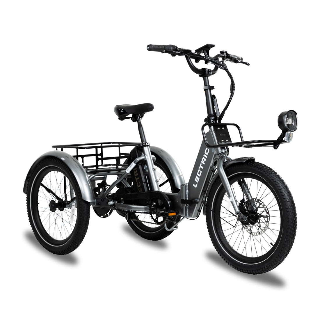 xp trike angle with large basket and front rack