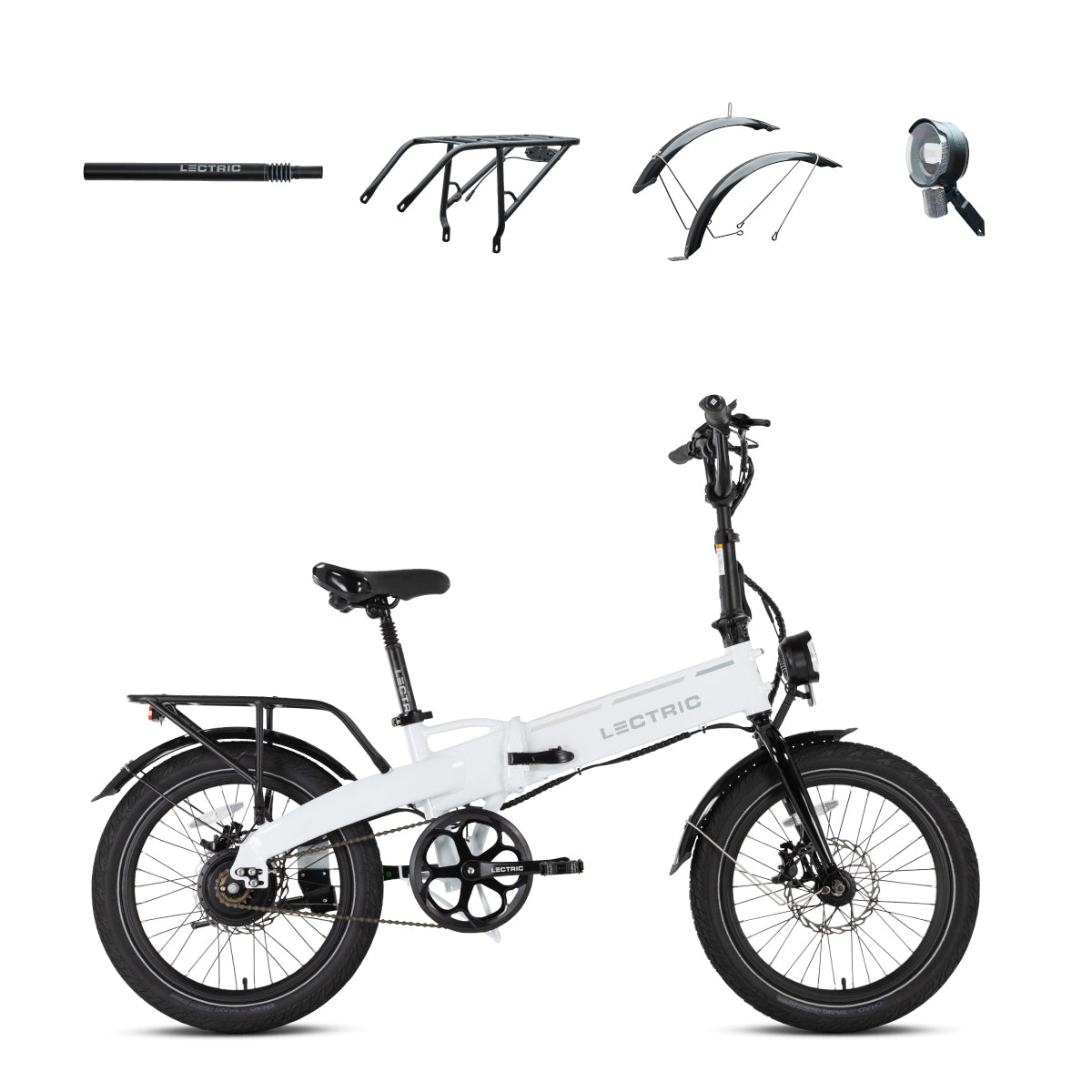 XP Lite2 Arctic White Long-Range + FREE Rear Rack, Fenders, Elite Headlight, Suspension Seat Post ($316 Value)