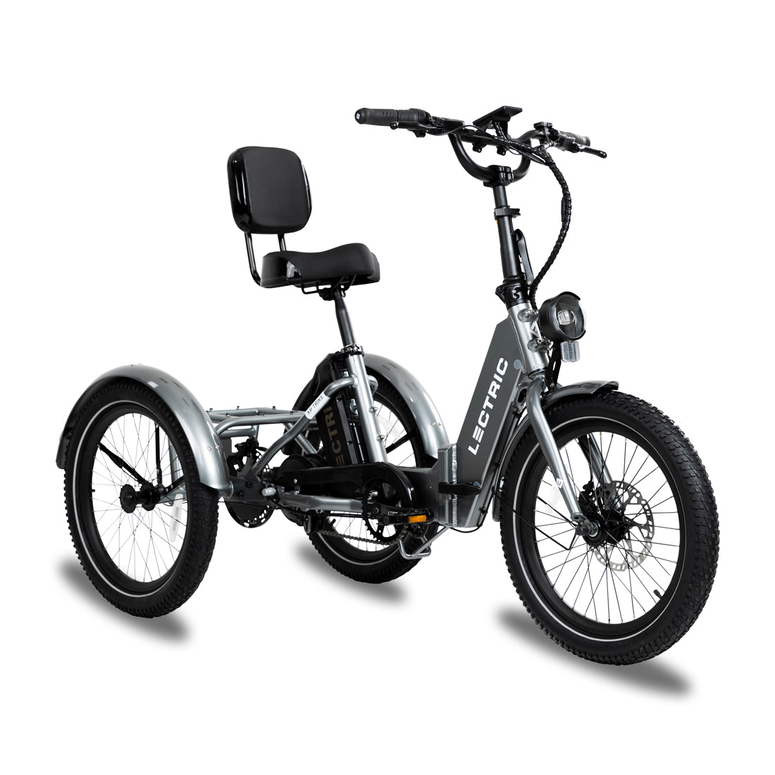 Lectric XP Trike with Support Seat three quarter view