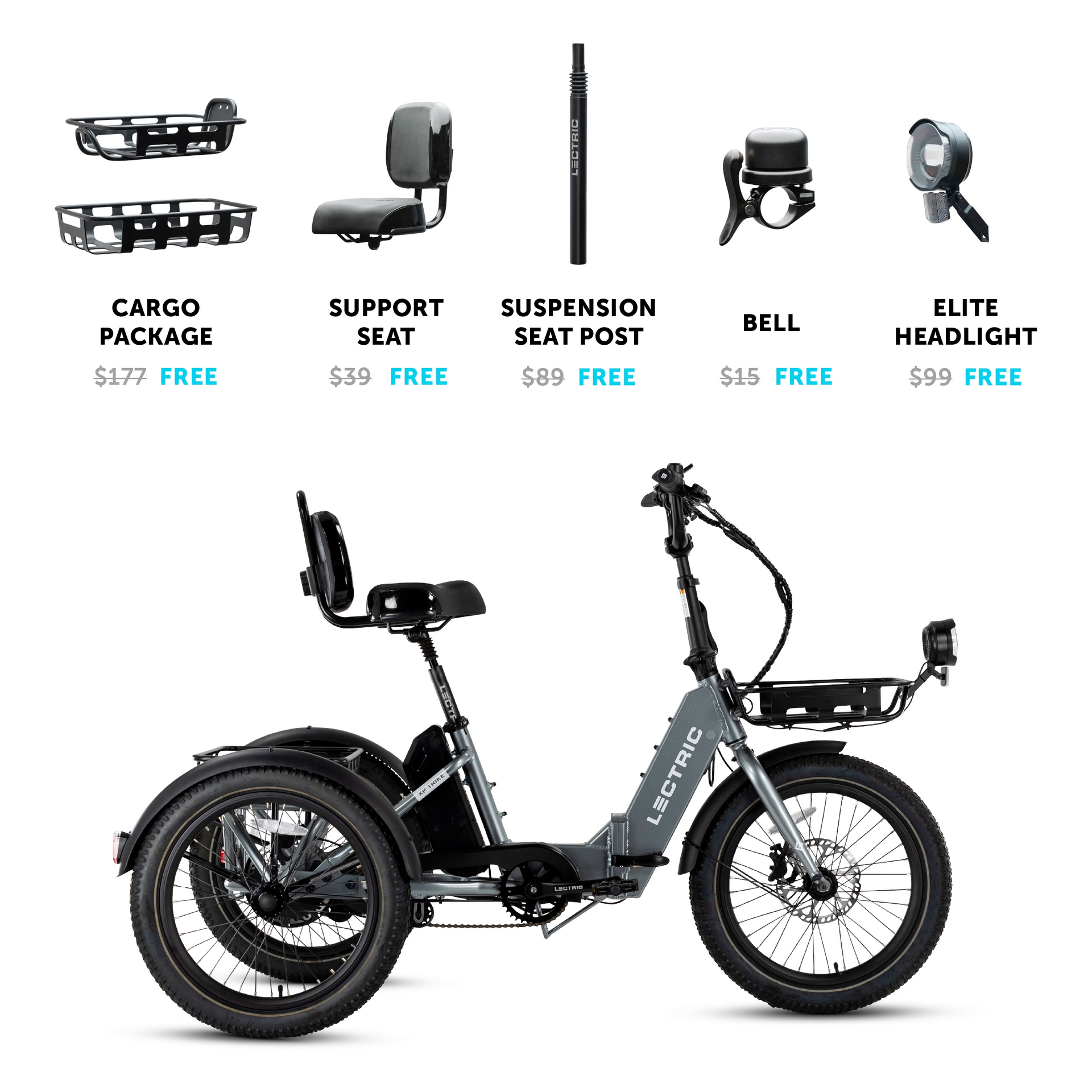 Lectric XP Electric Trike Adult Folding Electric Trike Lightweight Ebike Class 2 Ebike Best Electric Bike for Seniors