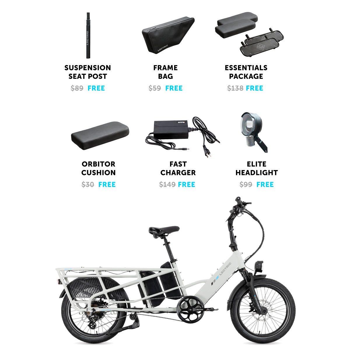 XPedition 2.0 Stratus White Long-Range Dual-Battery + FREE Running Boards, Cushions, Elite Headlight, Suspension Seat Post, Fast Charger, & Bag ($534 Value)