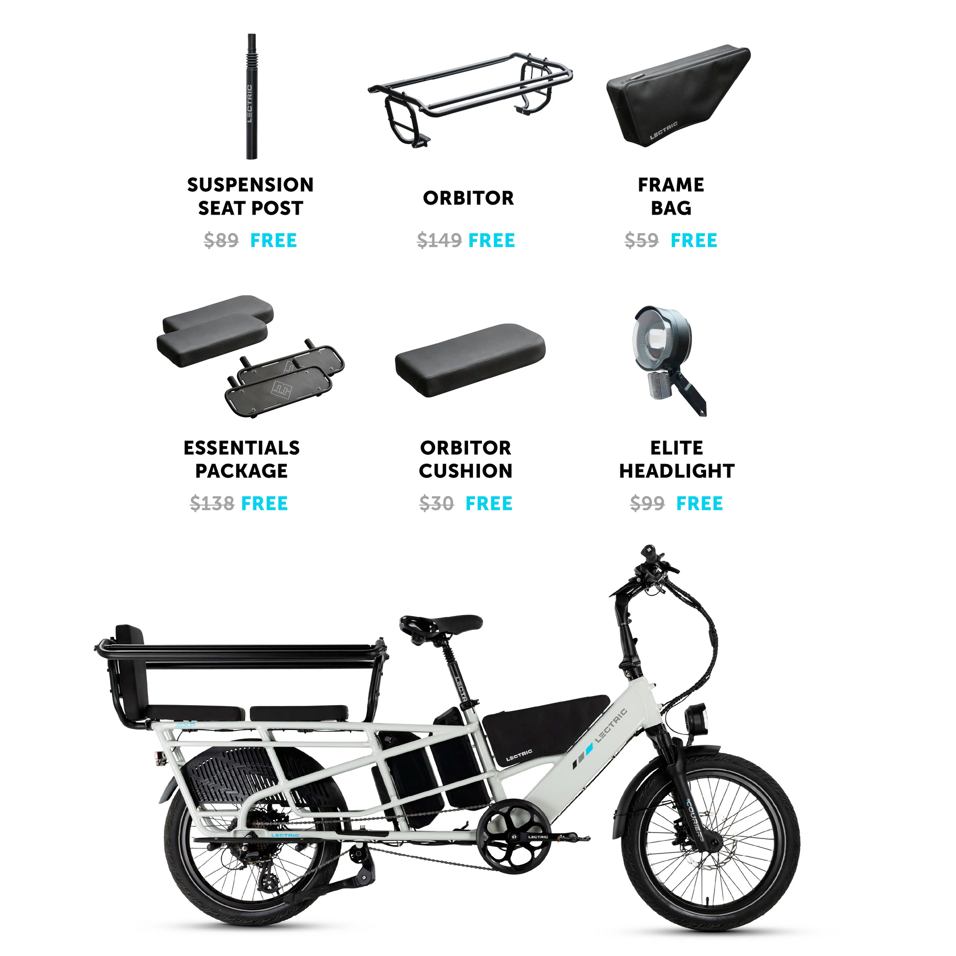 XPedition Stratus White Cargo eBike Dual Battery Lectric eBikes
