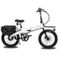 Lectric XP Lite Arctic white ebike with comfort seat and pannier backs and front basket for extra storage
