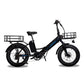 black xpremium ebike with front and rear baskets installed