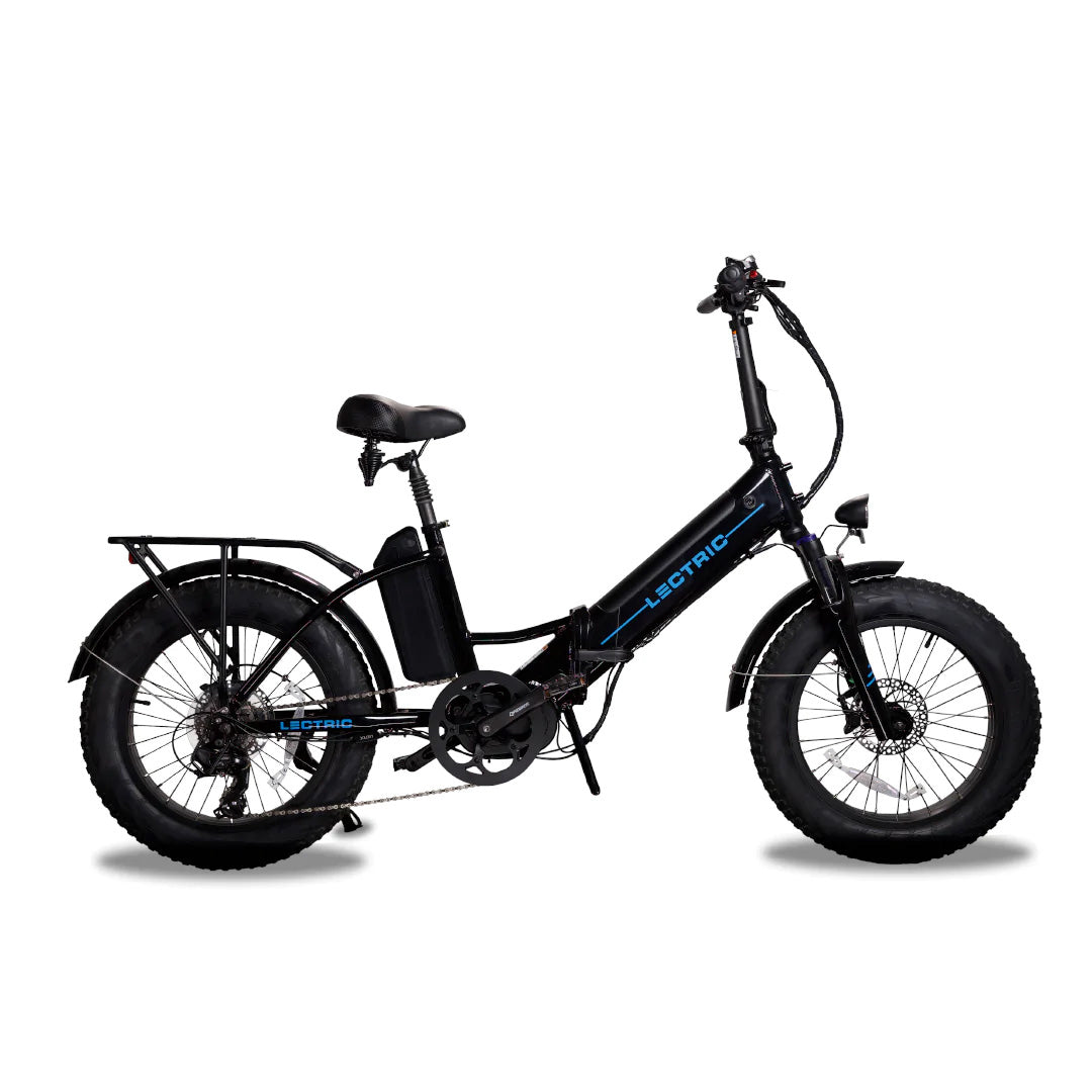 Lectric Black XPremium ebike ith a comfort package (giant seat and suspension seat post) upgrade installed on bike