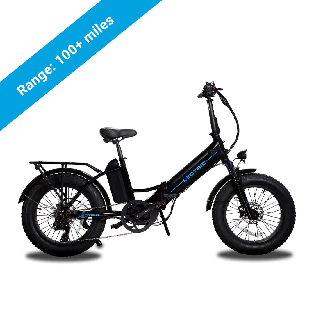 Lectric Black XPremium eBike on White background with dual-battery for over 100 mile range