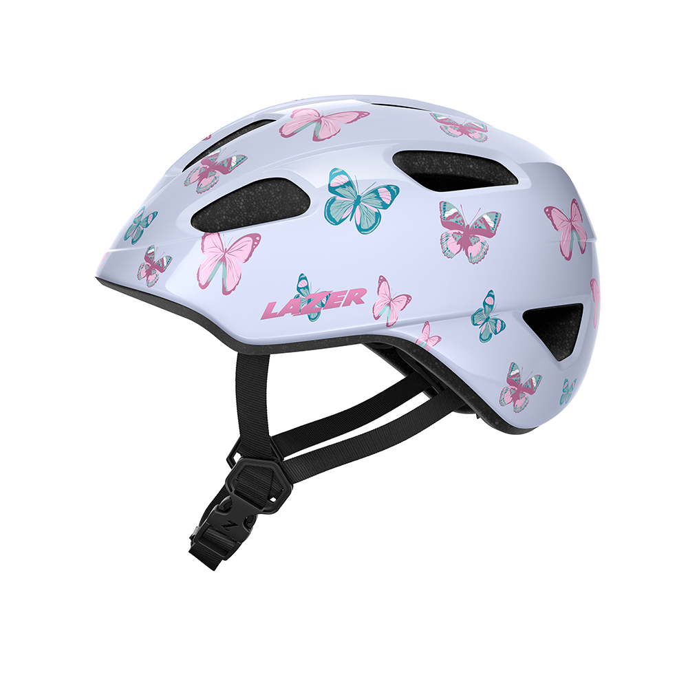 side of a butterfly themed kids helmet 