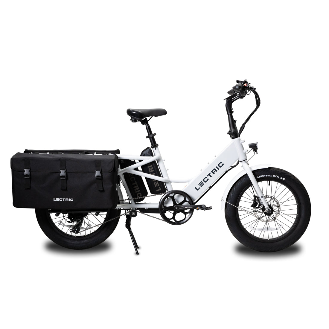 XL Cargo Panniers installed on dual-battery Lectric XPedition cargo ebike