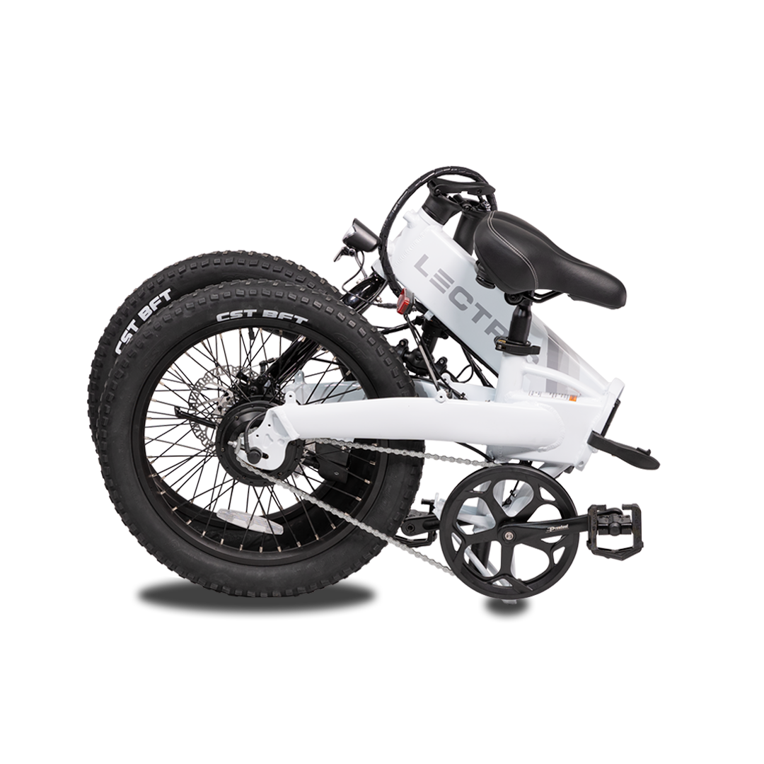 Lectric XP Lite Arctic white ebike folded ebike on white background