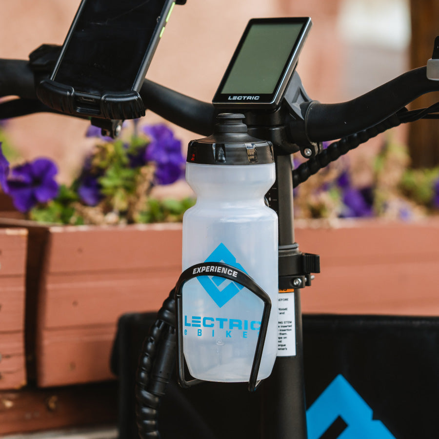 Lectric eBikes Water bottle in water bottle cage on XP 3.0 with Phone Mount