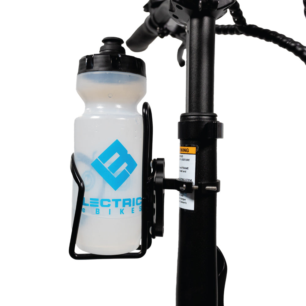 Lectric eBikes Water Bottle Cage with Cage adapter and Water bottle on folding stem