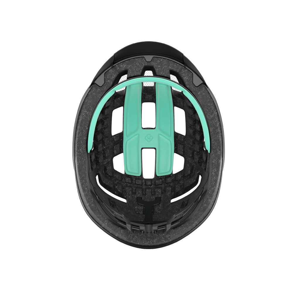 inside view of the inside of a black lazer helmet on a white background