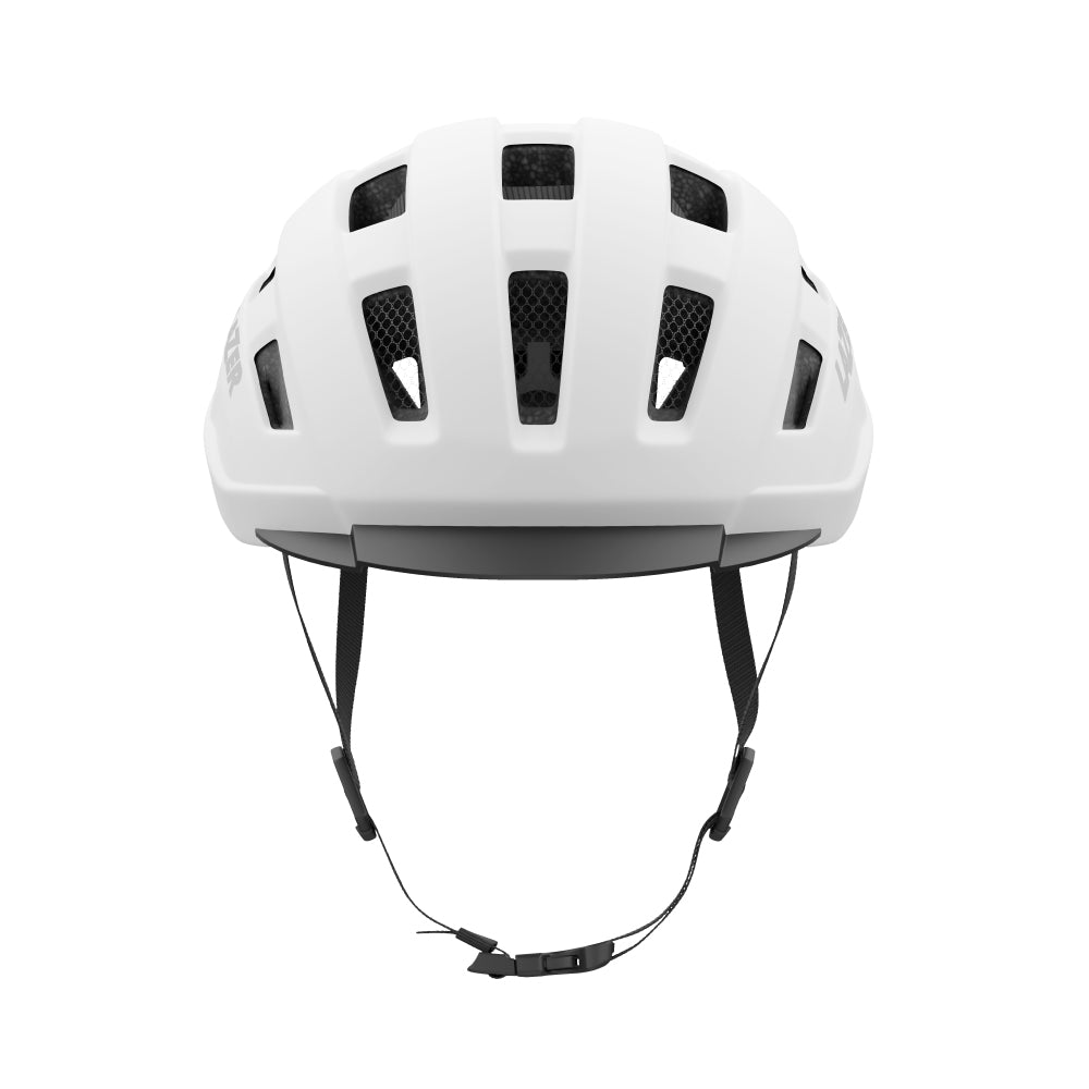 front view of white lazer helmet on a white background