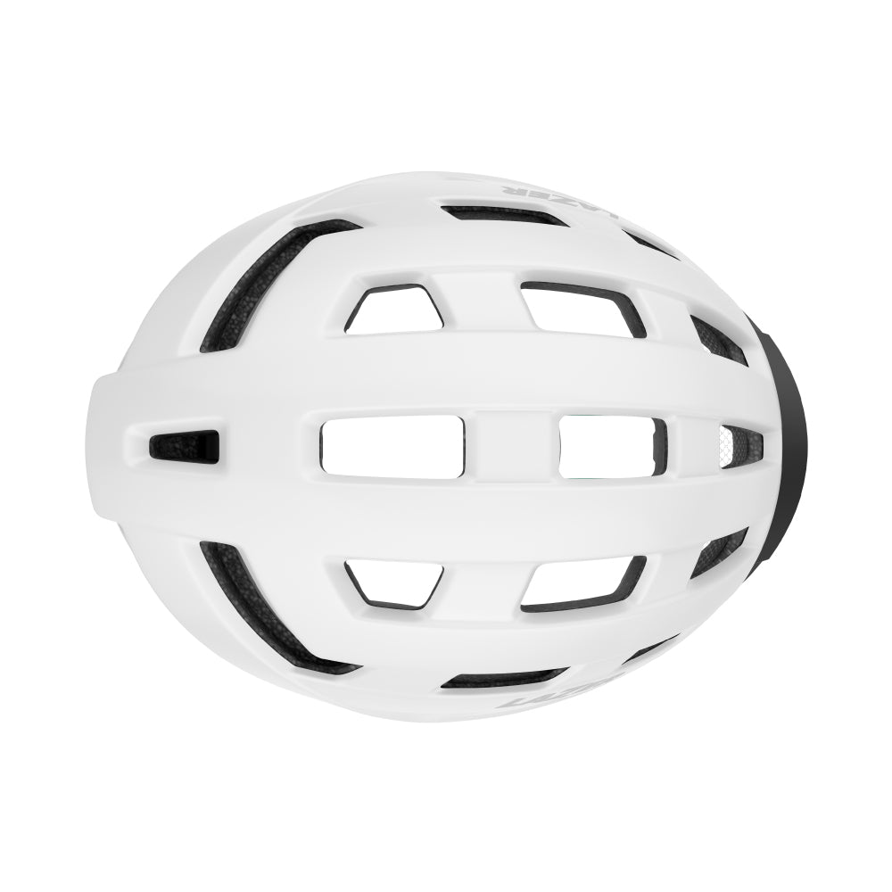 top view of white lazer helmer on a white background