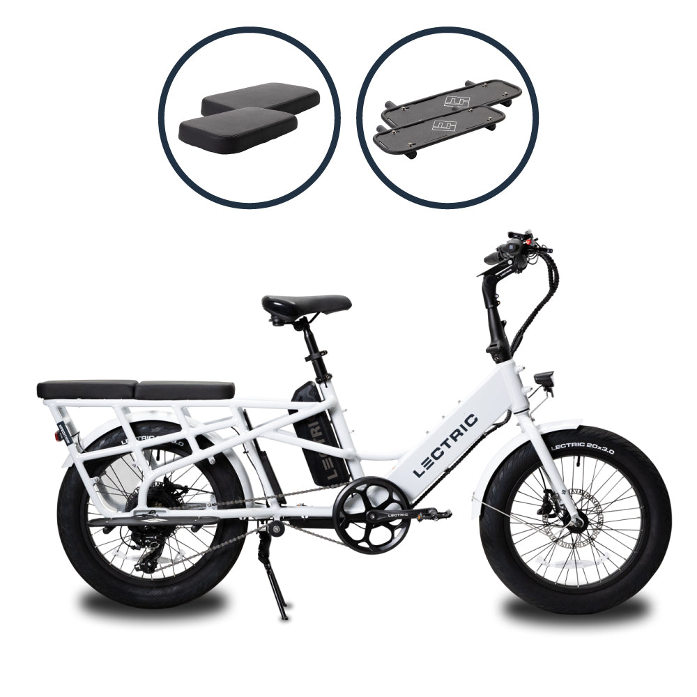 Lectric XPedition cargo ebike with essentials bundle including cushions and running boards