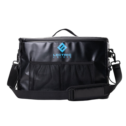 lectric soft cooler front with logo and pocket and strap
